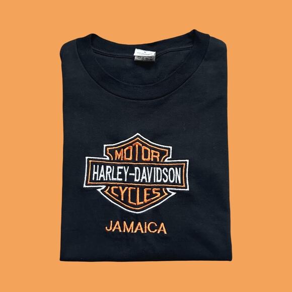 Harley-Davidson Jamaica Embroidered Stitched Black SS Tee Size M EUC - Picture 2 of 6